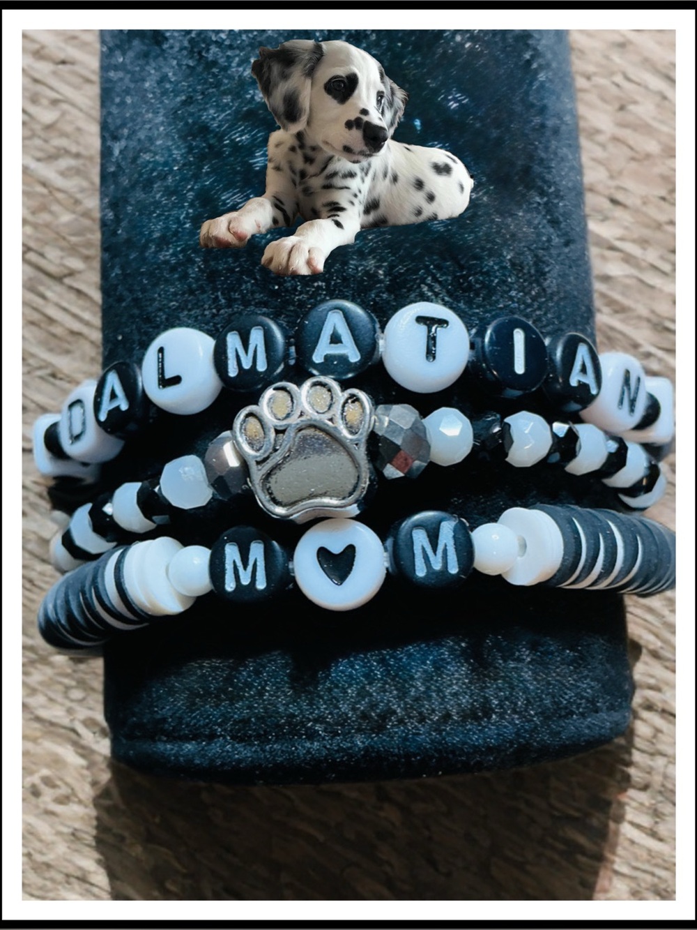 3 piece Dalmatian Mom - Paw Beaded Bracelet set